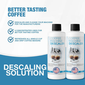 FreshFlow coffee-brew-taste-boost on counter suggests daily descaling practice.