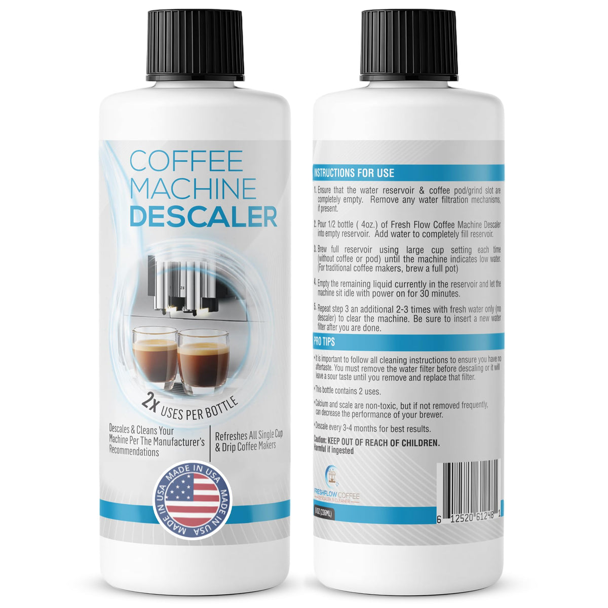 FreshFlow descaling-solution bottle for universal compatibility and maintenance.