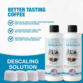 FreshFlow espresso machine cleaning kit shown for mineral removal and maintenance