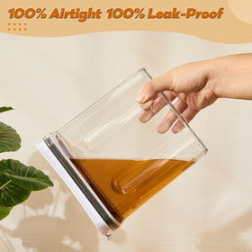 FreshKeeper large square pouring spout minimizes spills when pouring cereals.