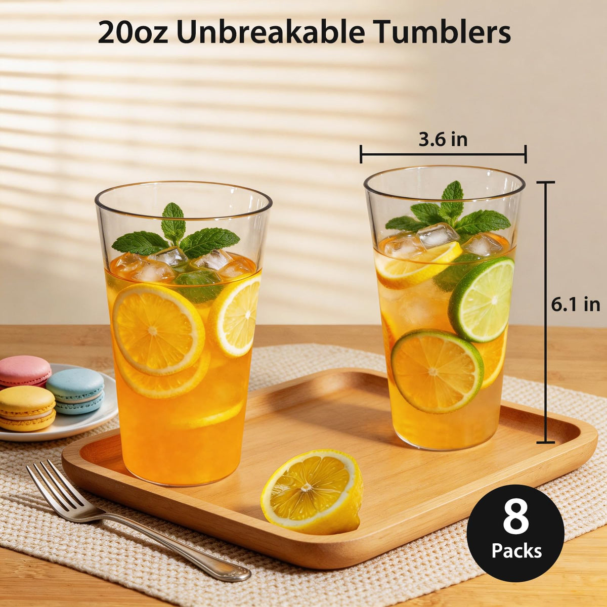 Freshmage 20oz unbreakable glasses are dishwasher-safe for quick kitchen cleanup.