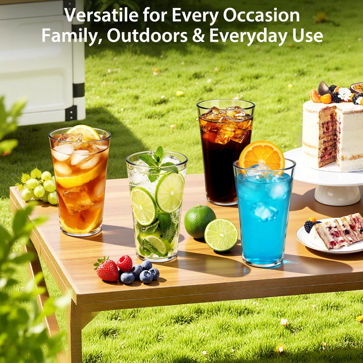 Freshmage 20oz unbreakable glasses are freezer-safe for chilled drinks.