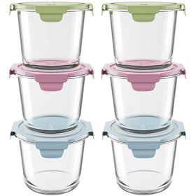 Freshmage 23oz glass meal prep set stacked for space-saving kitchen storage.