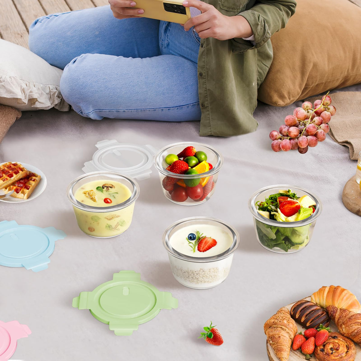 Freshmage airtight lids with four locking tabs ensure reliable freshness.