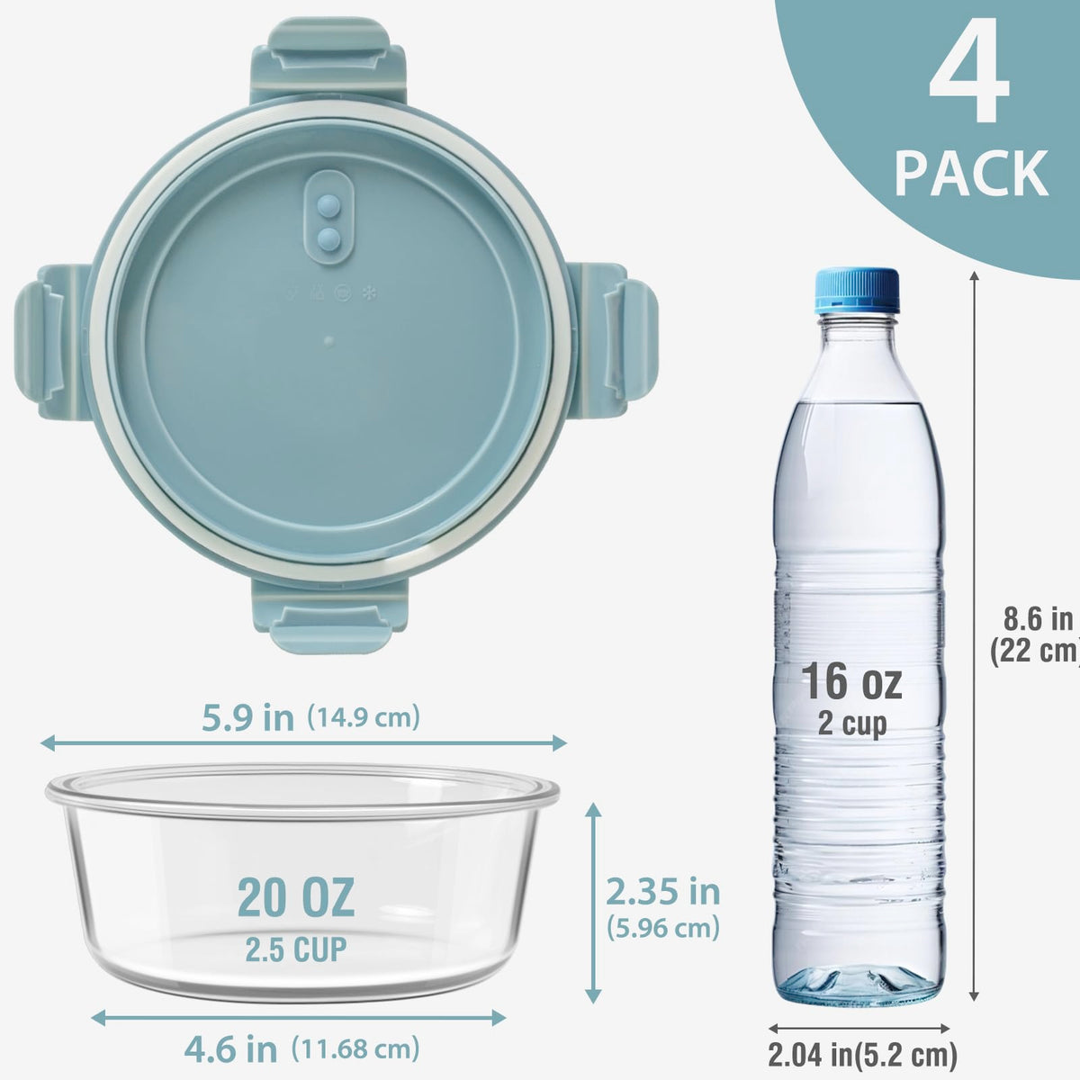 Freshmage four-pack meal prep containers featuring a stackable design for compact storage