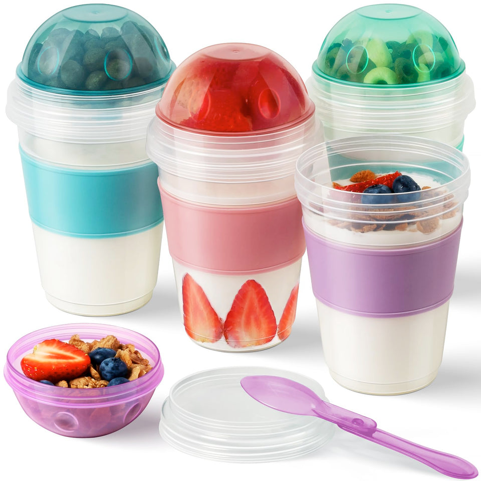 Freshmage yogurt parfait cups with lids for on-the-go breakfasts.