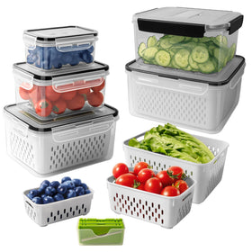Freshmage 5-pack fridge storage containers with removable colander improve freshness and organization