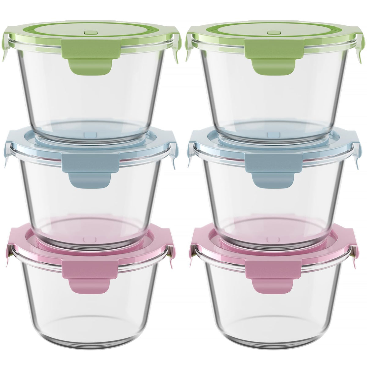 Freshmage 6-pack 2-cup round glass containers for organized leftovers and meal prep.