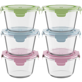 Freshmage 6-pack 2-cup round glass containers for organized leftovers and meal prep.