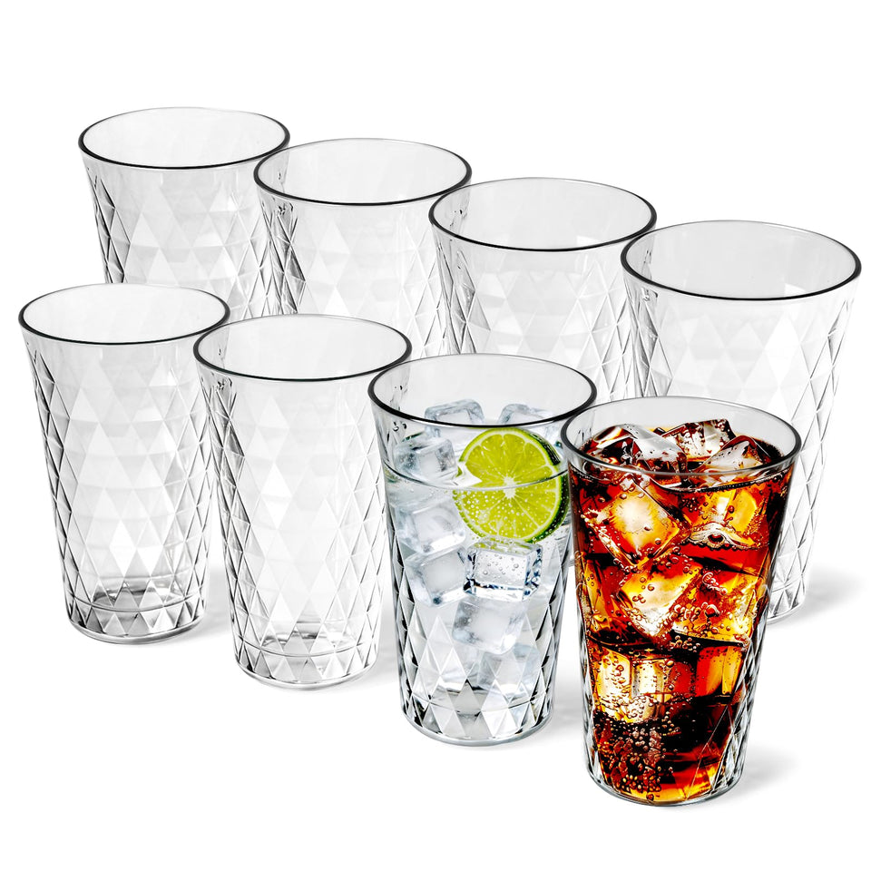 Freshmage 8-pack 20oz glasses, top view, stackable design for easy storage.