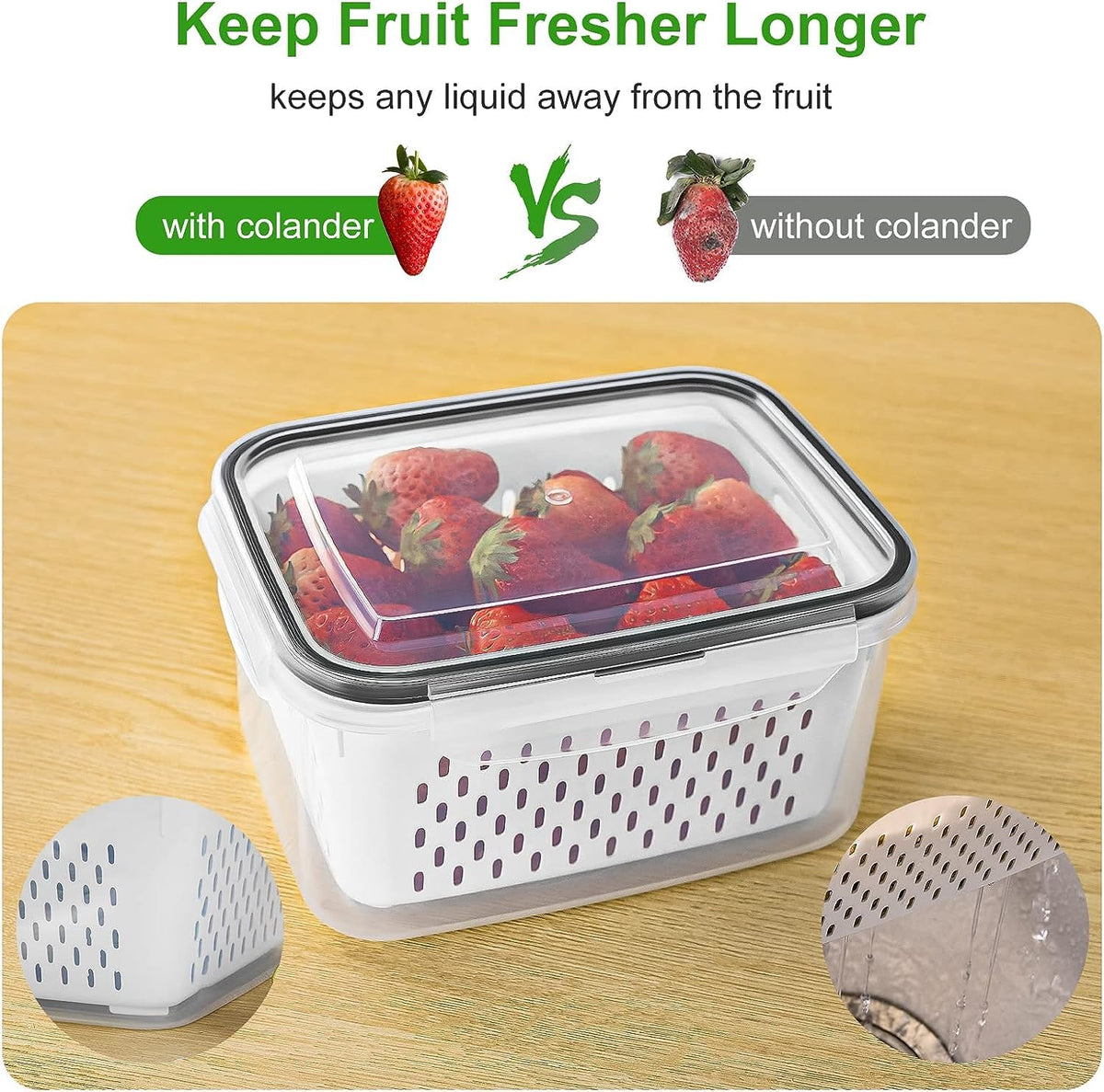 Freshmage airtight container with sealing ring reduces moisture around produce.
