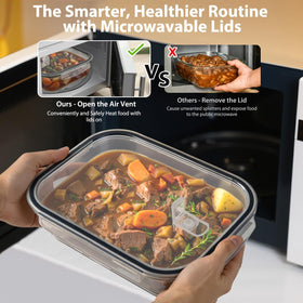 Freshmage air vent lids allow microwaving without removing lids, reducing mess.