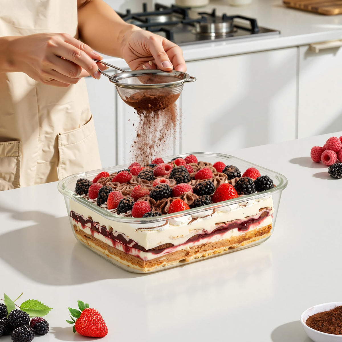 Freshmage BPA-free glass storage supports versatile food serving.
