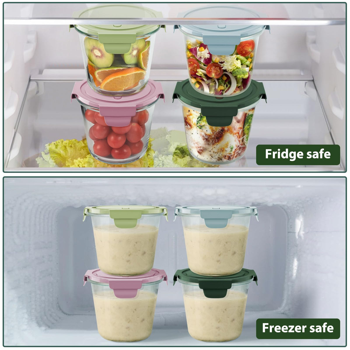 Freshmage fridge storage shows leftovers neatly stored and ready to reheat.