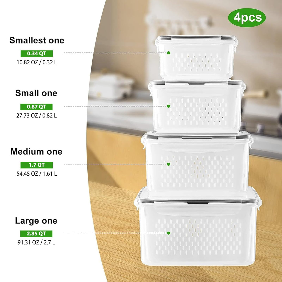 Freshmage four-piece fridge organizer set helps separate berries, fruits, and vegetables.