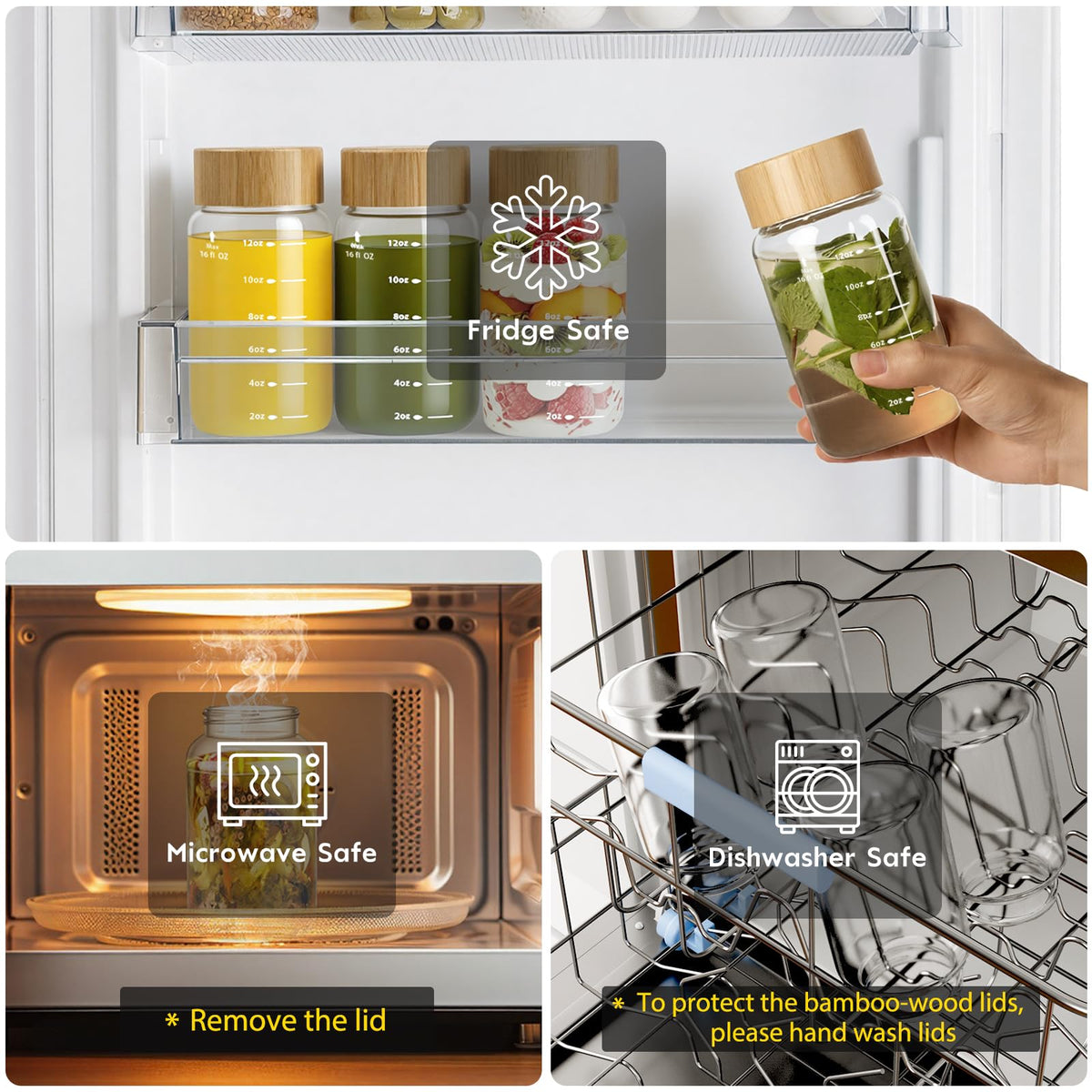 Freshmage glass bottle in fridge showing chilled storage.