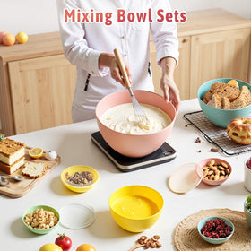 Freshmage large mixing bowl with lid slot keeps the 2-in-1 spoon-fork clip handy.