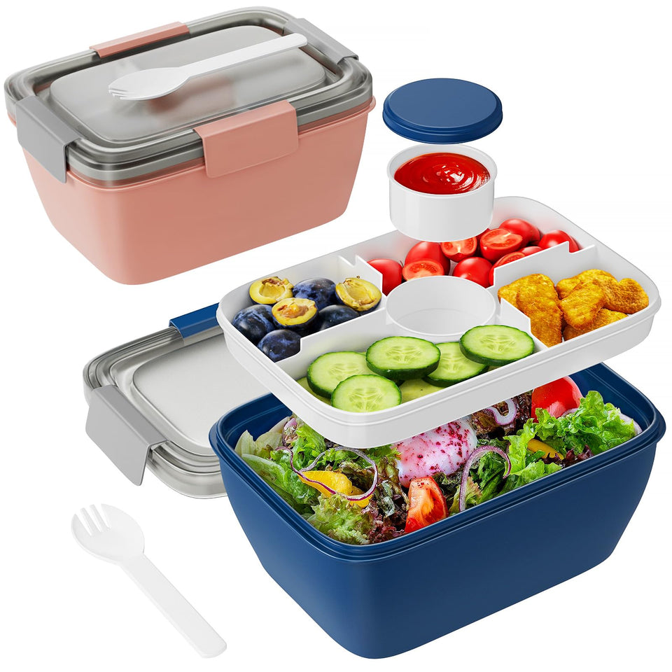 Freshmage large salad container with pink and blue lids, ideal for on-the-go meals.