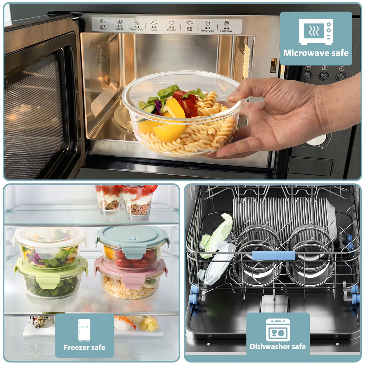Freshmage leak-proof lids with four locking tabs prevent spills during transport