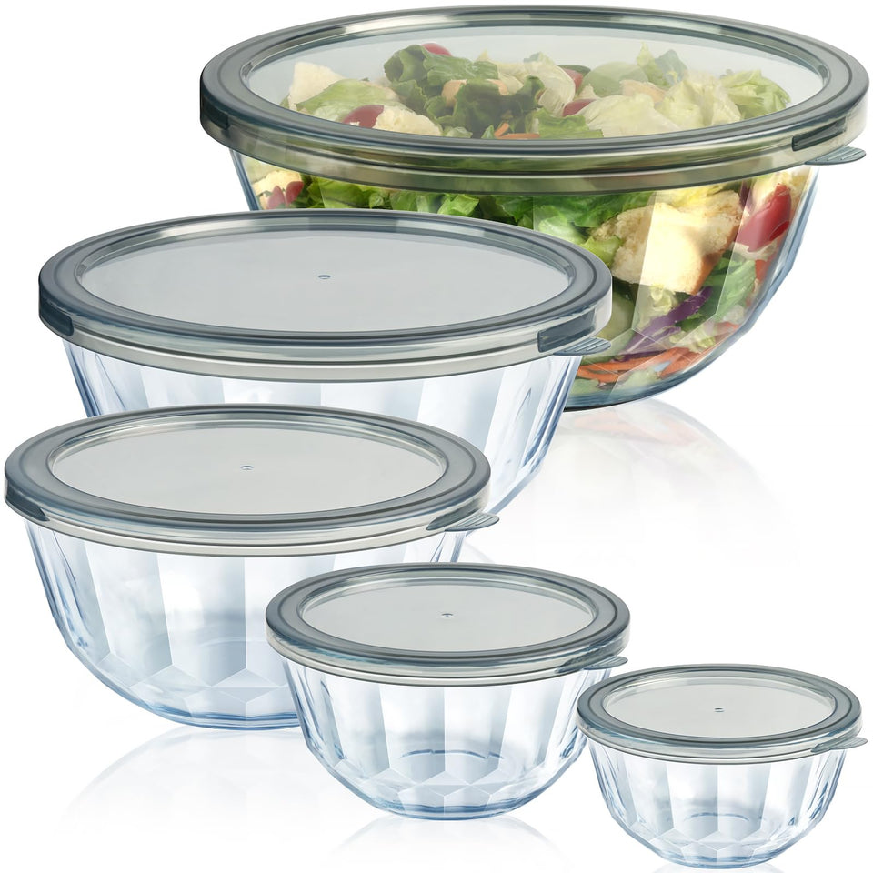 Freshmage mixing bowls with airtight lids securely seal freshness during prep.