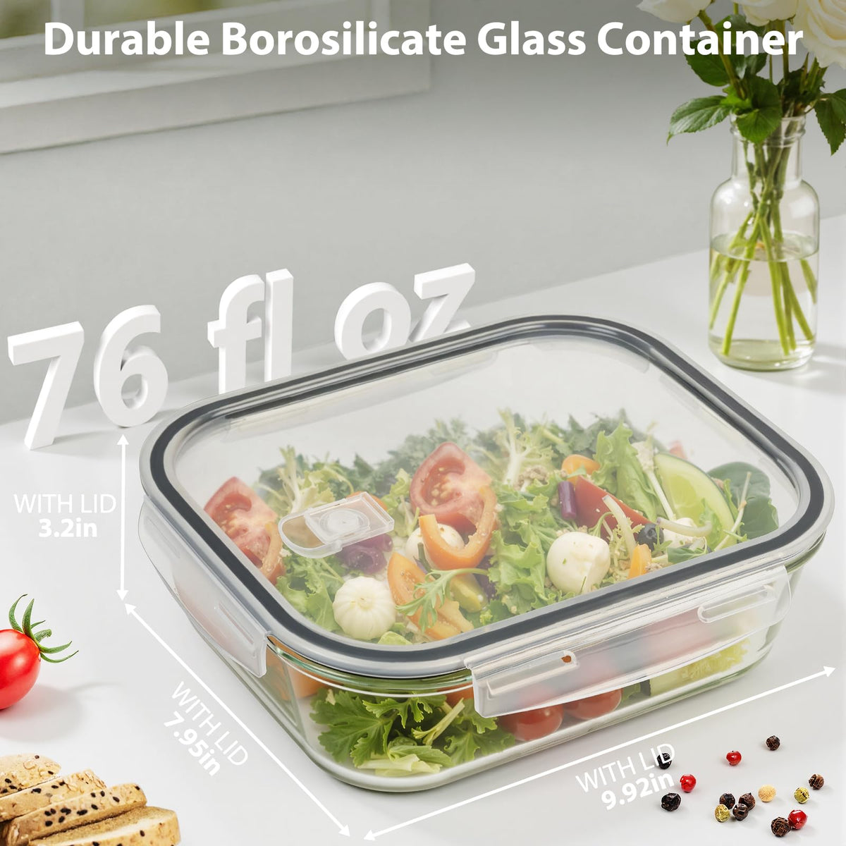 Freshmage rectangular stackable design helps keep kitchen organized.