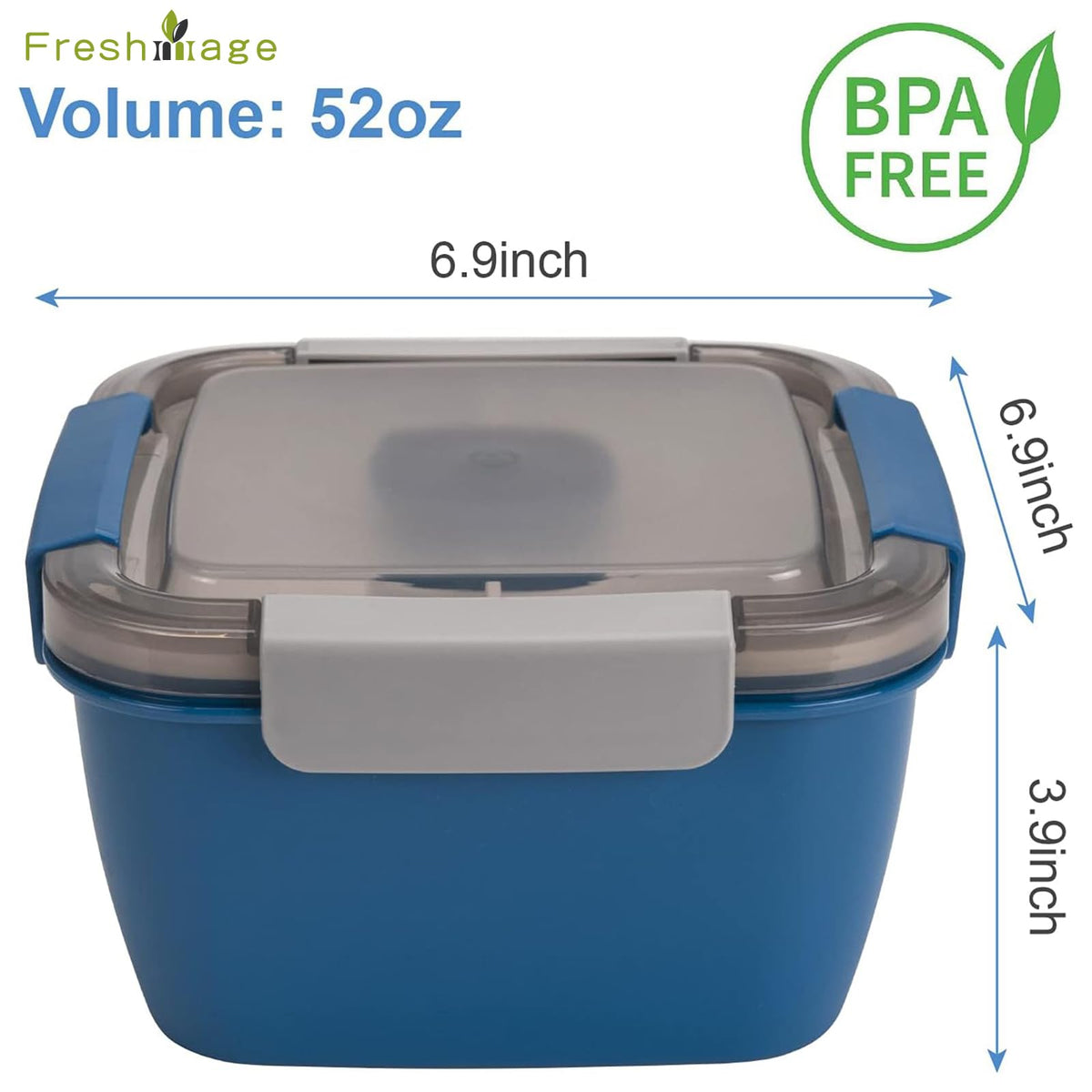 Freshmage three-compartment container keeps salad, toppings, and dressing separate.