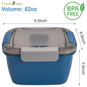 Freshmage three-compartment container keeps salad, toppings, and dressing separate.