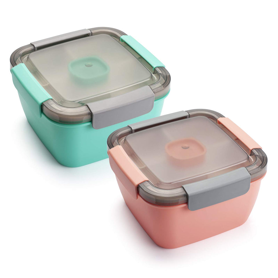 Freshmage salad lunch container front view, 2-pack, ideal for meal prep on the go.