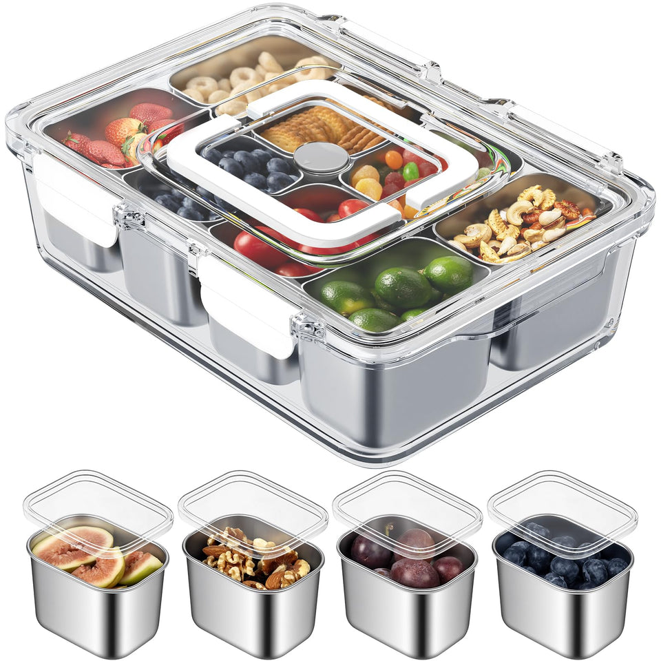 Freshmage Snackle Box with eight compartments for organized snacks on the go.