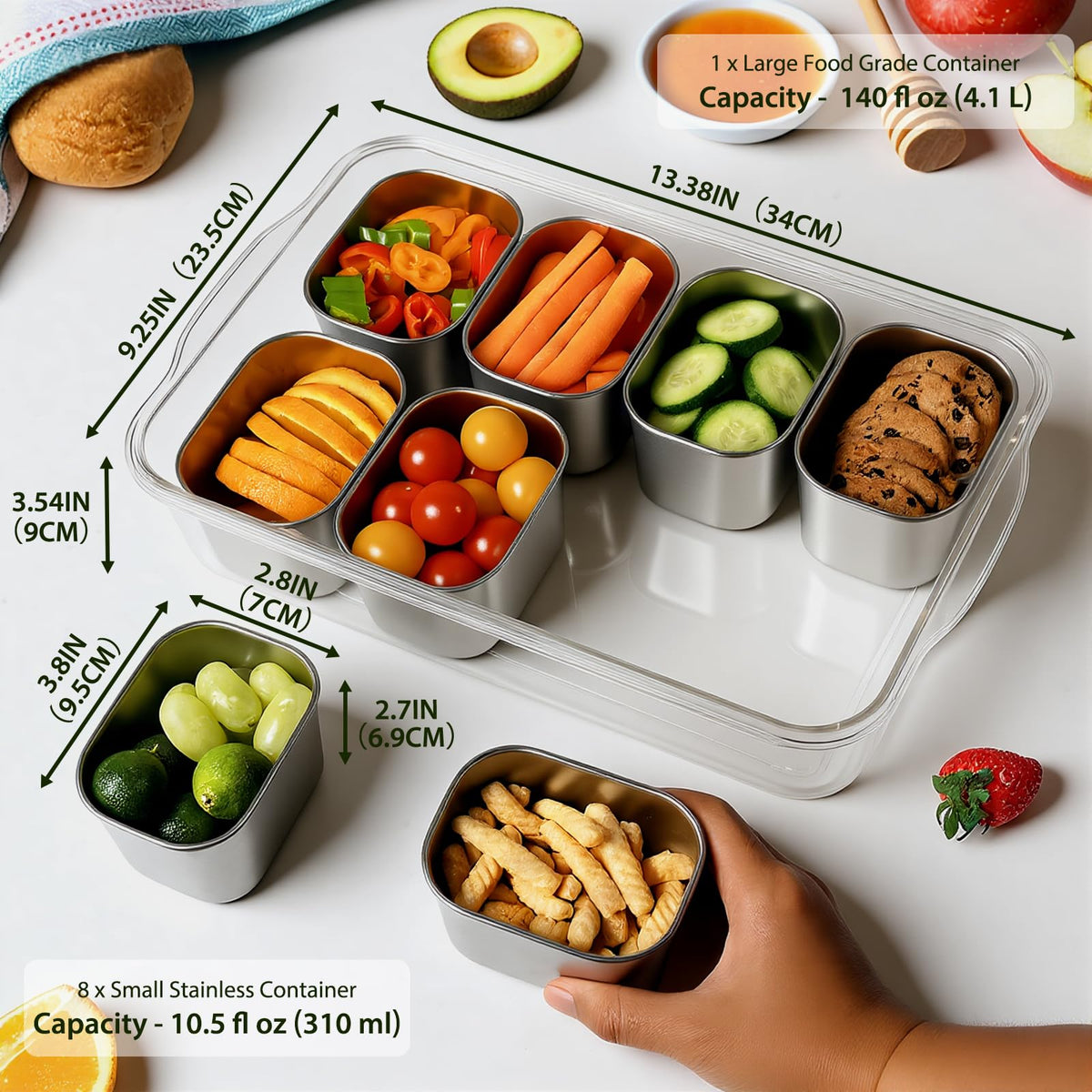 Freshmage Snackle Box lid closes securely to preserve freshness during travel.