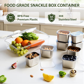 Freshmage Snackle Box features removable compartments for flexible snack layouts.