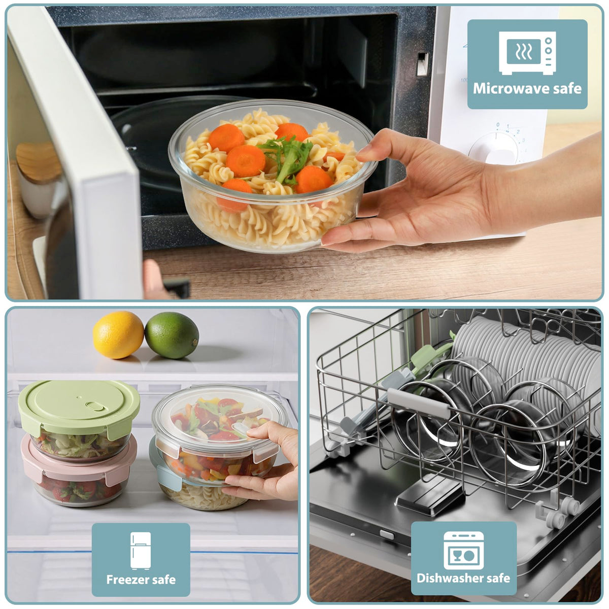 Freshmage stackable glass containers save space and keep meals organized.