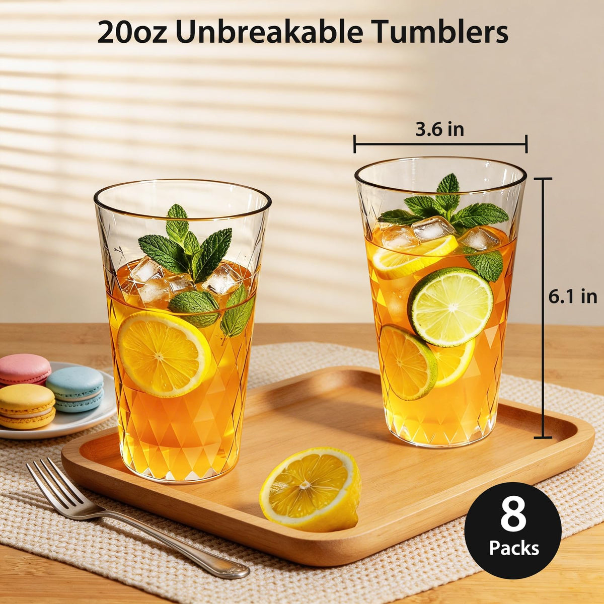 Freshmage stackable tumblers in cabinet illustrate space-saving design.