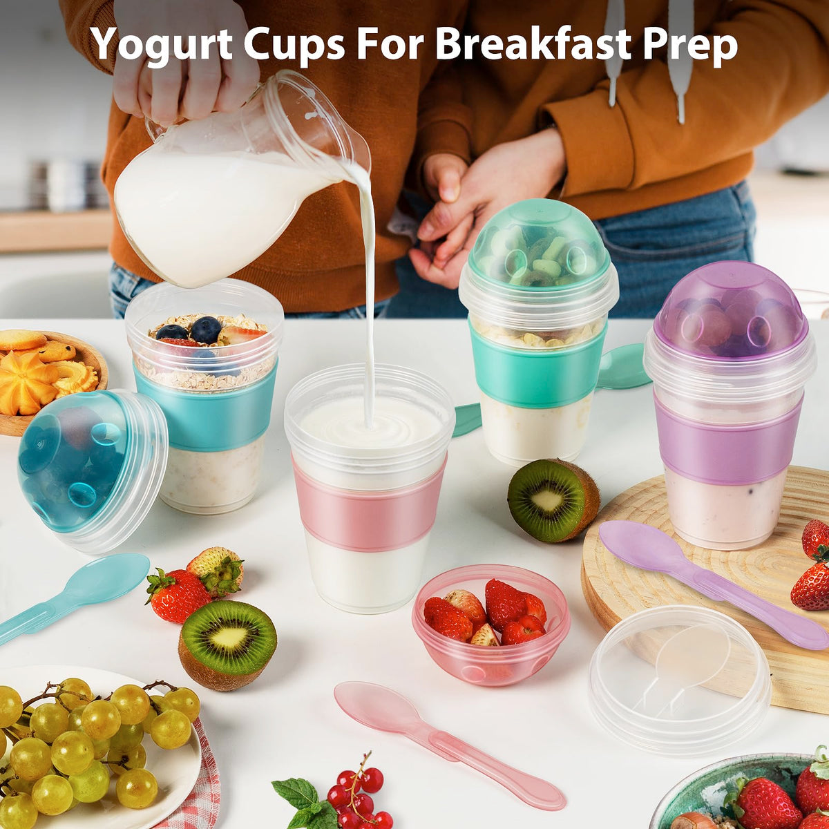Freshmage yogurt parfait cups stackable 2-pack saves space in lunch bag.