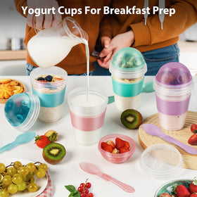 Freshmage yogurt parfait cups stackable 2-pack saves space in lunch bag.