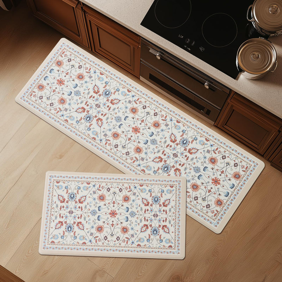 FreshMint anti-fatigue kitchen mat with vintage floral set offers comfort for long kitchen tasks.