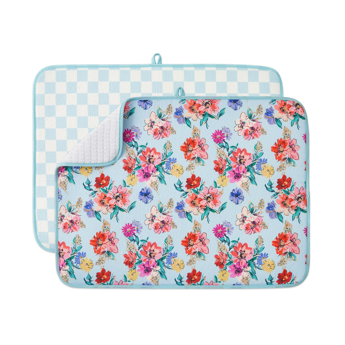 FreshMint boho dish drying mat adds colorful elegance and practical drying space on counters.
