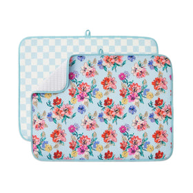 FreshMint boho dish drying mat adds colorful elegance and practical drying space on counters.