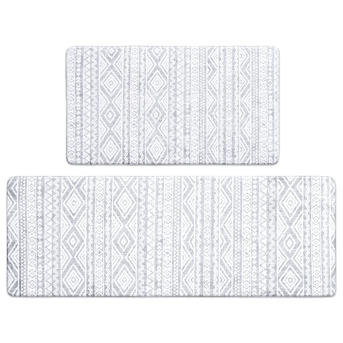 FRESHMINT boho Moroccan print kitchen mat in two-piece set for stylish anti-fatigue comfort.