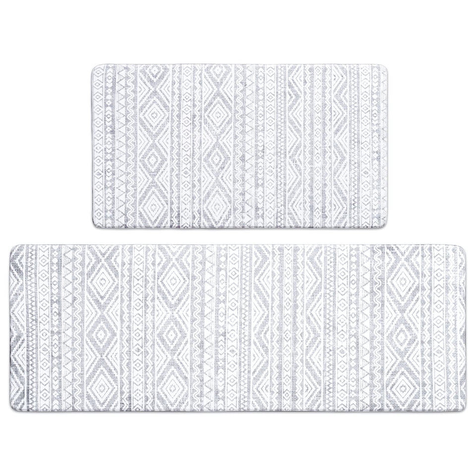 FRESHMINT boho Moroccan print kitchen mat in two-piece set for stylish anti-fatigue comfort.