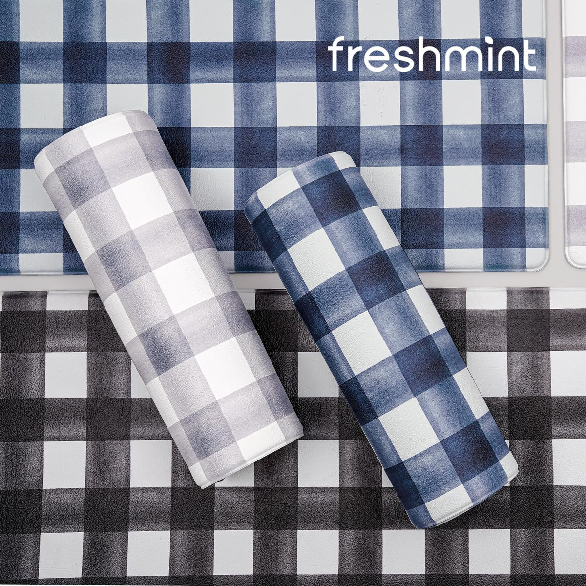 FRESHMINT buffalo plaid design complements modern and classic kitchens.