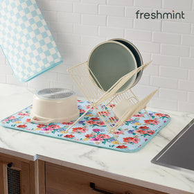 FreshMint countertop mat demonstrates multiuse as a coffee station, sink mat, or small-appliance base.