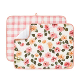 FRESHMINT boho-pattern dish drying mat absorbs spills quickly.