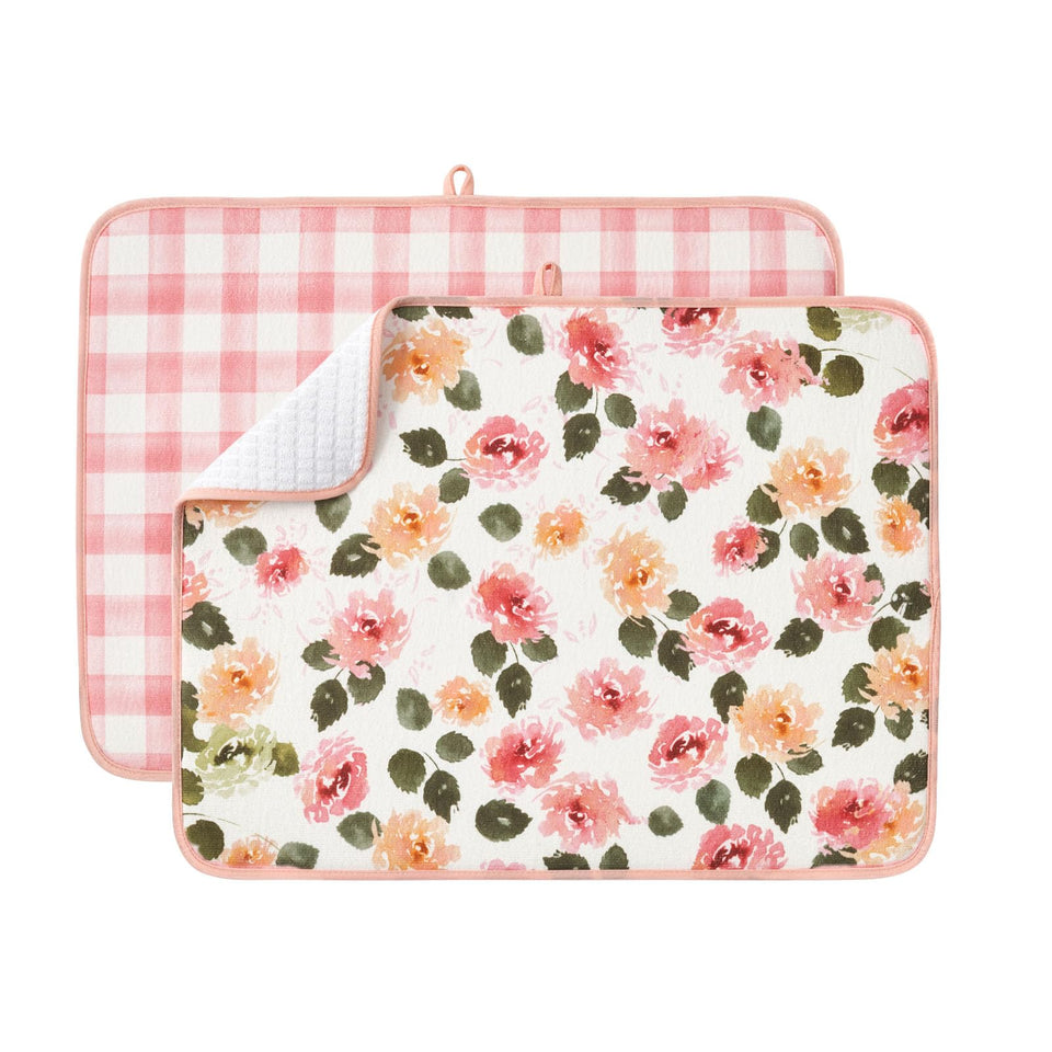 FRESHMINT boho-pattern dish drying mat absorbs spills quickly.