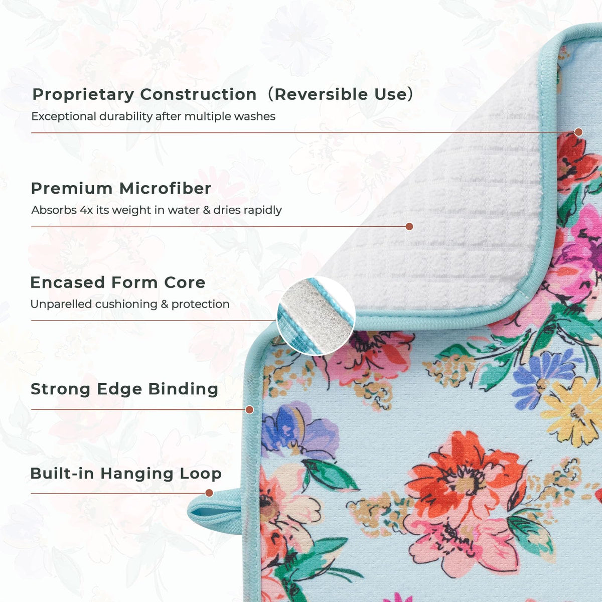 FreshMint fruit design mat brightens countertops while absorbent layers handle post-wash moisture.