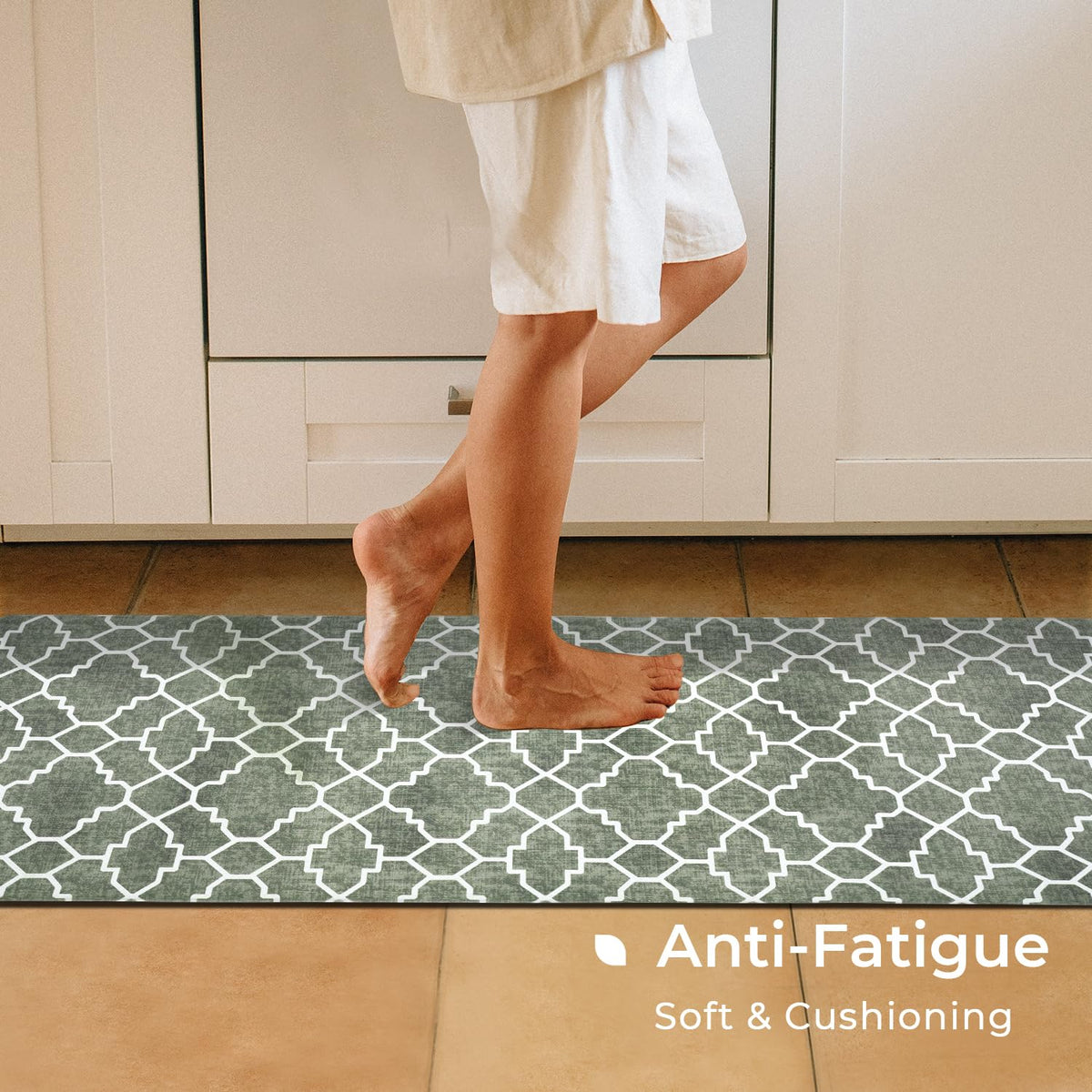 Freshmint mat with non-slip backing stays in place on kitchen floor