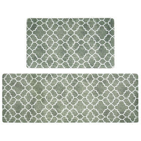 Freshmint kitchen mat with trellis pattern adds stylish anti-fatigue support in a busy kitchen