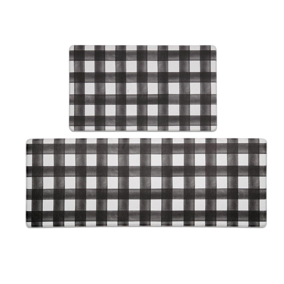 FRESHMINT front view of modern farmhouse plaid kitchen mat showing versatile decor and steady footing.