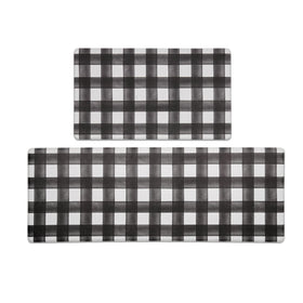 FRESHMINT front view of modern farmhouse plaid kitchen mat showing versatile decor and steady footing.