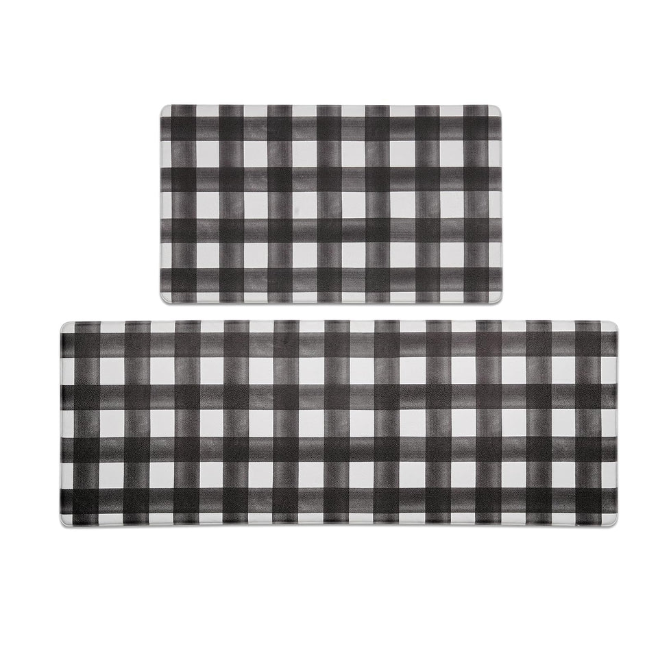 FRESHMINT front view of modern farmhouse plaid kitchen mat showing versatile decor and steady footing.